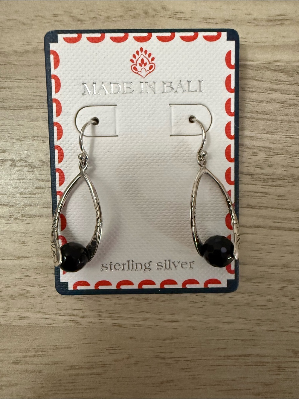 Sterling Silver Teardrop Earrings with Black Faceted Beads